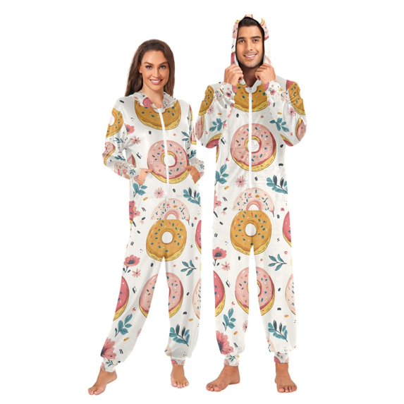 FORMRS Onesies Pajama for Adults Unisex Hoodie Winter Jumpsuit One Piece Sleepwear, Sizes S-2XL, Pink Donut