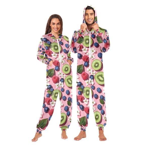 FORMRS Onesies Pajama for Adults Unisex Hoodie Winter Jumpsuit One Piece Sleepwear, Sizes S-2XL, Pink Kiwi