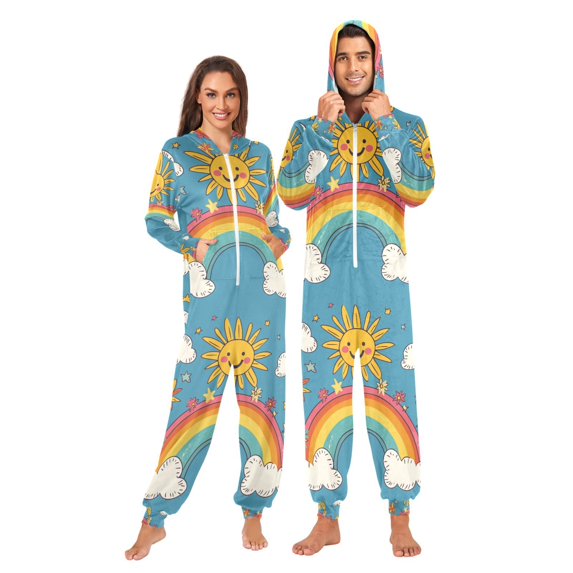 FORMRS Onesies Pajama for Adults Unisex Hoodie Winter Jumpsuit One Piece Sleepwear, Sizes S-2XL, Rainbow with Stars