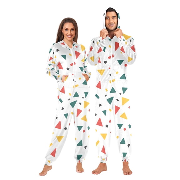 FORMRS Onesies Pajama for Adults Unisex Hoodie Winter Jumpsuit One Piece Sleepwear, Sizes S-2XL, Retro Shapes