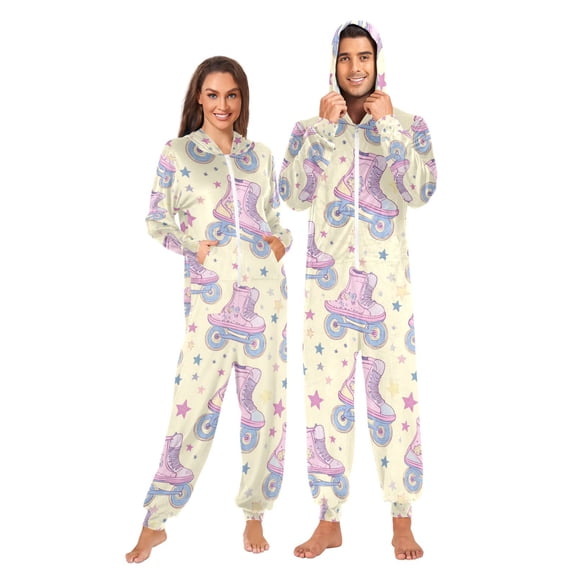 FORMRS Onesies Pajama for Adults Unisex Hoodie Winter Jumpsuit One Piece Sleepwear, Sizes S-2XL, Roller Disco
