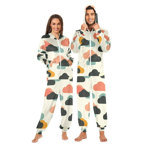 FORMRS Onesies Pajama for Adults Unisex Hoodie Winter Jumpsuit One Piece Sleepwear, Sizes S-2XL, Simple Clouds