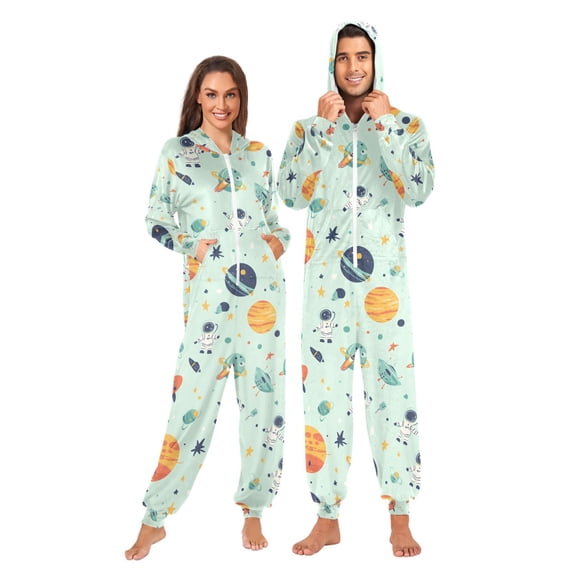 FORMRS Onesies Pajama for Adults Unisex Hoodie Winter Jumpsuit One Piece Sleepwear, Sizes S-2XL, Space Patterns