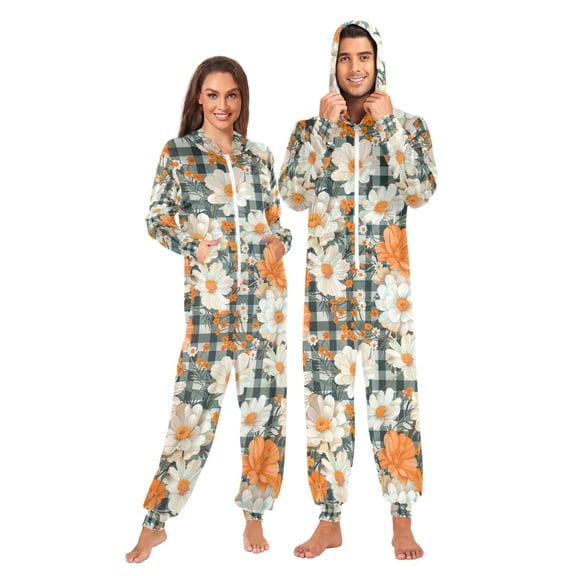 FORMRS Onesies Pajama for Adults Unisex Hoodie Winter Jumpsuit One Piece Sleepwear, Sizes S-2XL, Sunny Blooms