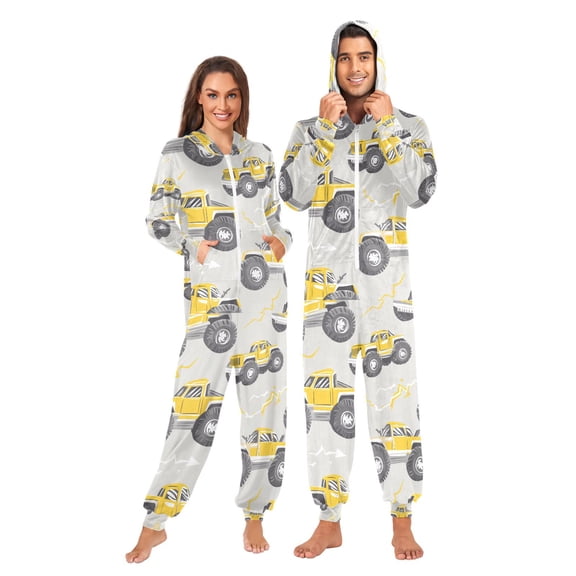 FORMRS Onesies Pajama for Adults Unisex Hoodie Winter Jumpsuit One Piece Sleepwear, Sizes S-2XL, Trucks Pattern