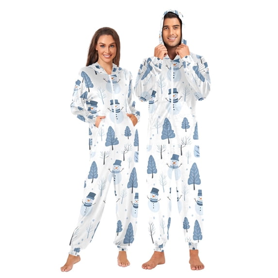 FORMRS Onesies Pajama for Adults Unisex Hoodie Winter Jumpsuit One Piece Sleepwear, Sizes S-2XL, White Snowman
