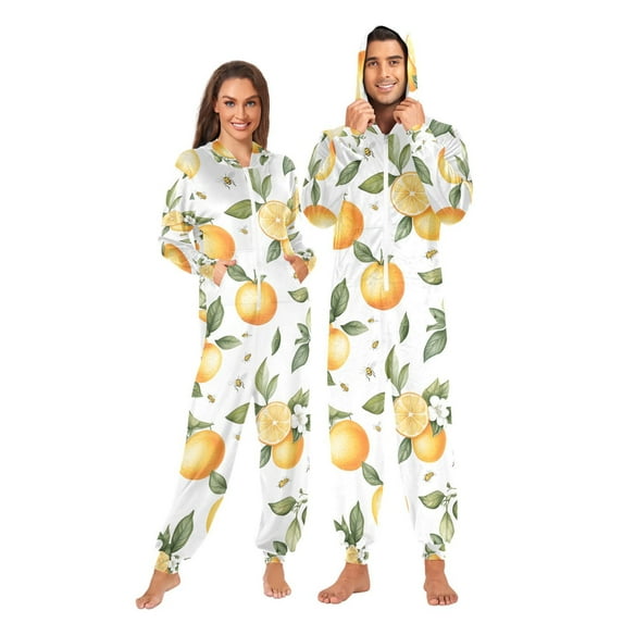 FORMRS Onesies Pajama for Adults Unisex Hoodie Winter Jumpsuit One Piece Sleepwear, Sizes S-2XL, White Watercolor Oranges