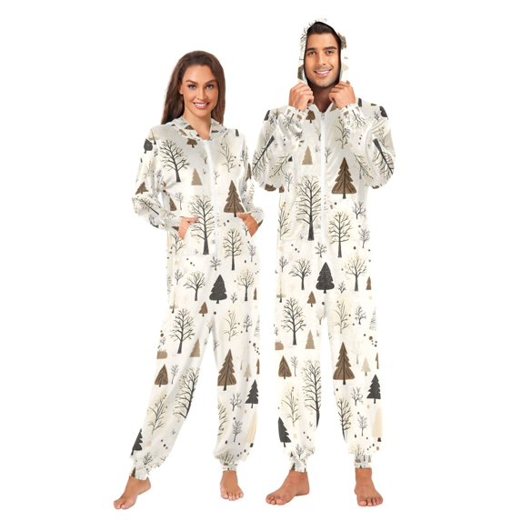 FORMRS Onesies Pajama for Adults Unisex Hoodie Winter Jumpsuit One Piece Sleepwear, Sizes S-2XL, Winter Forest