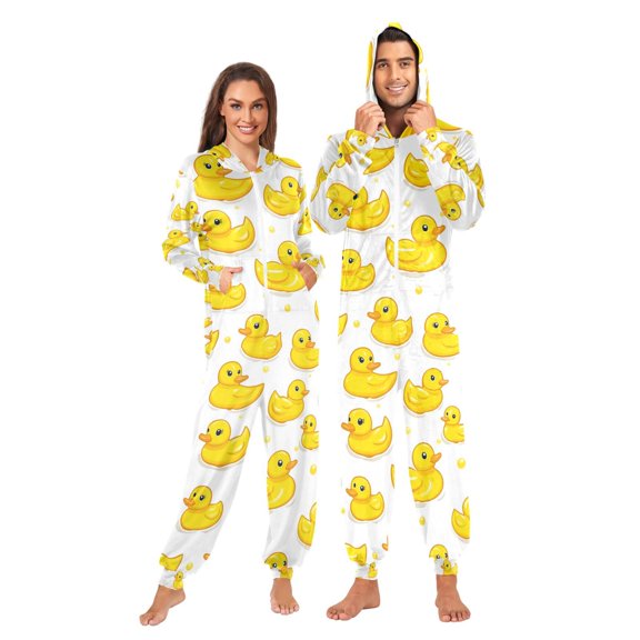 FORMRS Onesies Pajama for Adults Unisex Hoodie Winter Jumpsuit One Piece Sleepwear, Sizes S-2XL, Yellow Rubber Ducks