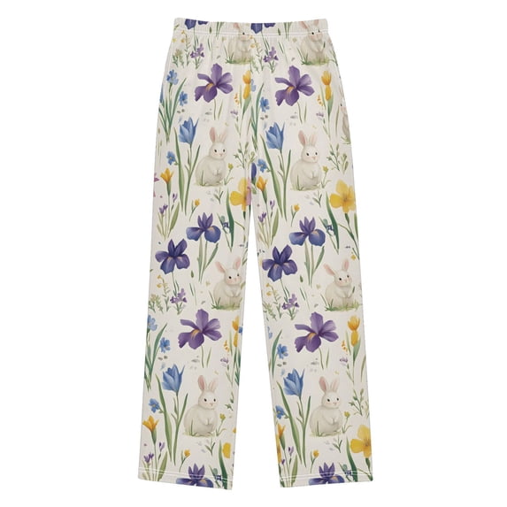 FORMRS Boys Pajama Pants with Pockets Size 11-12Y Kids Lounge Sleep Bottoms, Blue Floral Rabbit