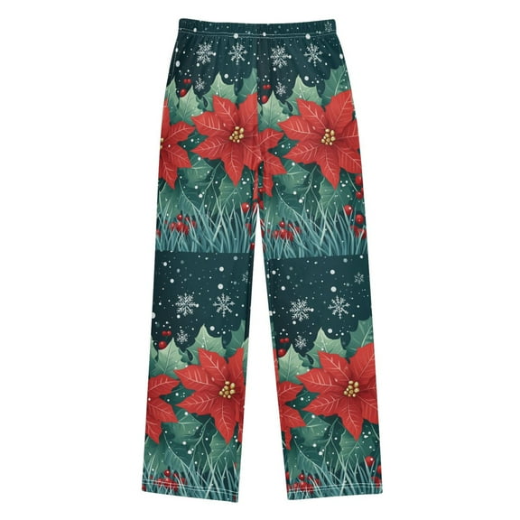 FORMRS Boys Pajama Pants with Pockets Size 11-12Y Kids Lounge Sleep Bottoms, Christmas Poinsettia