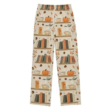 FORMRS Pajama Pants for Kids with Pockets Size 11-12Y Boys Sleep Bottoms, Fall Book Shelf
