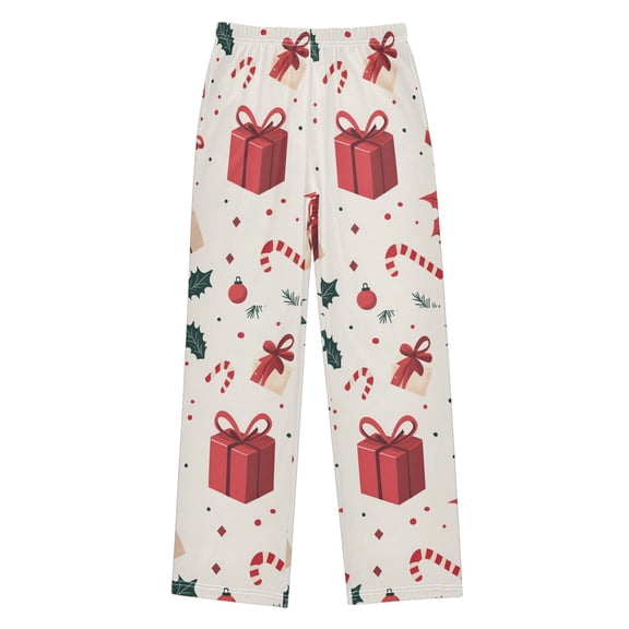 FORMRS Niños Pajama Pants with Pockets Size 11-12Y Soft Lounge Sleep Bottoms, Red Christmas Gift Pattern