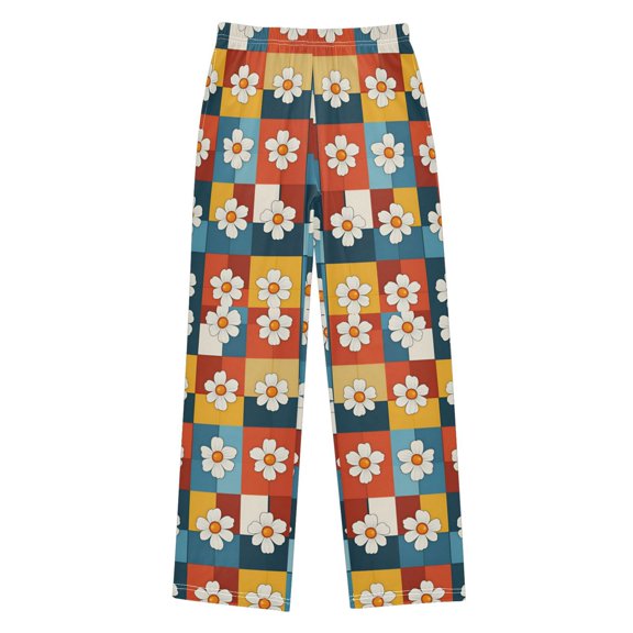 FORMRS Boys Pajama Pants with Pockets Size 11-12Y Kids Lounge Sleep Bottoms, Yellow Checkered Daisy