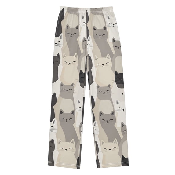 FORMRS Boys Pajama Pants with Pockets Size 13-14Y Kids Lounge Sleep Bottoms, Beige Cute Cats
