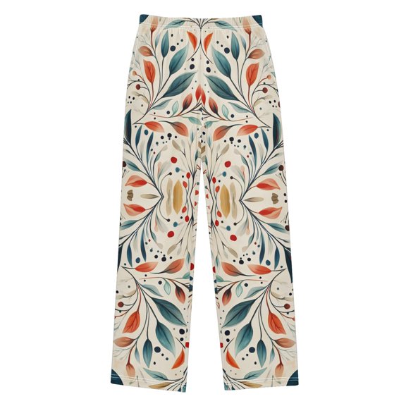 FORMRS Boys Pajama Pants with Pockets Size 13-14Y Kids Lounge Sleep Bottoms, Beige Whimsical Leaves