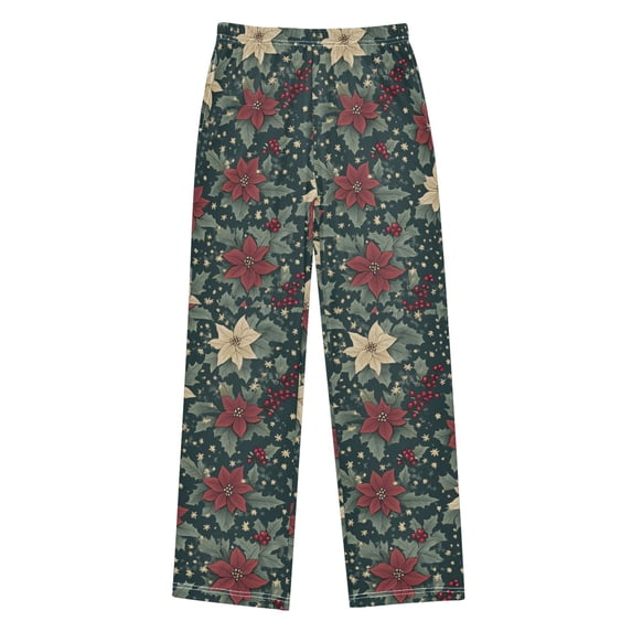 FORMRS Boys Pajama Pants with Pockets Size 13-14Y Kids Lounge Sleep Bottoms, Christmas Holly Leaves