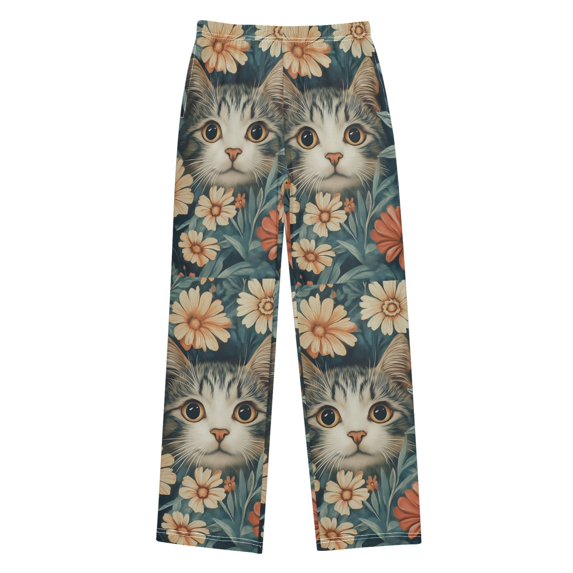 FORMRS Boys Pajama Pants with Pockets Size 13-14Y Kids Lounge Sleep Bottoms, Flowers Cat