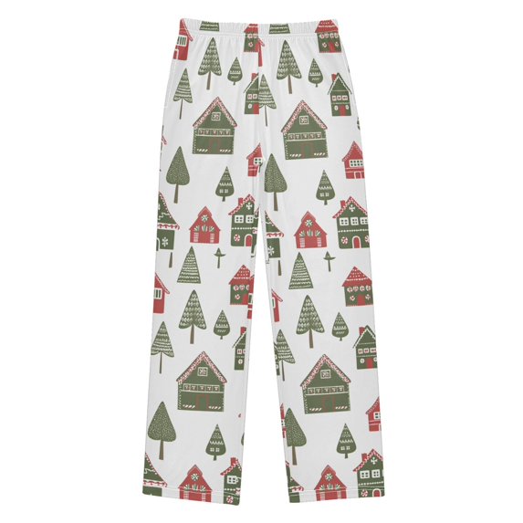 FORMRS Boys Pajama Pants with Pockets Size 13-14Y Kids Lounge Sleep Bottoms, Green Christmas House