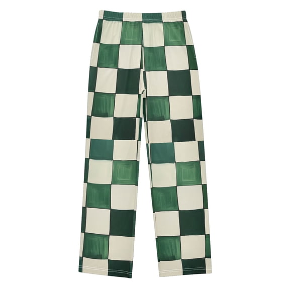 FORMRS Boys Pajama Pants with Pockets Size 13-14Y Kids Lounge Sleep Bottoms, Green and White Plaid Pattern