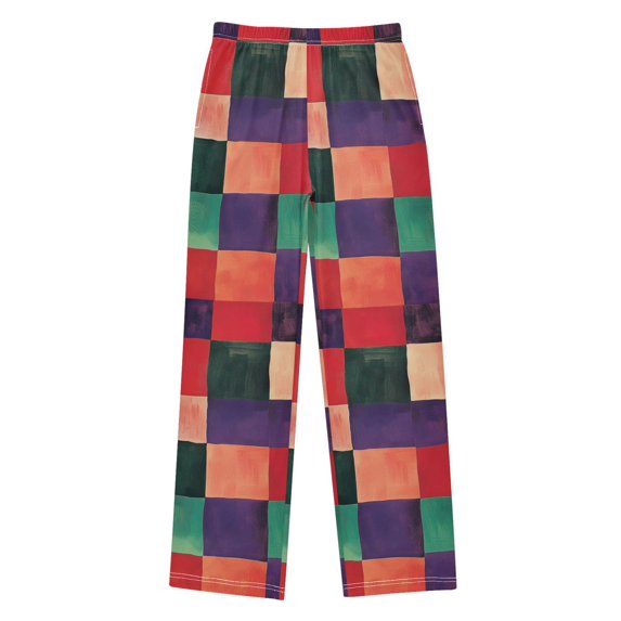 FORMRS Boys Pajama Pants with Pockets Size 13-14Y Kids Lounge Sleep Bottoms, Red and Purple Plaid Pattern