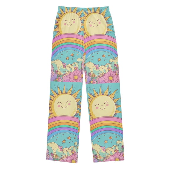 FORMRS Boys Pajama Pants with Pockets Size 13-14Y Kids Lounge Sleep Bottoms, Retro Blue Rainbow