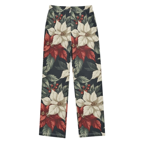 FORMRS Boys Pajama Pants with Pockets Size 13-14Y Kids Lounge Sleep Bottoms, White Christmas Leaves