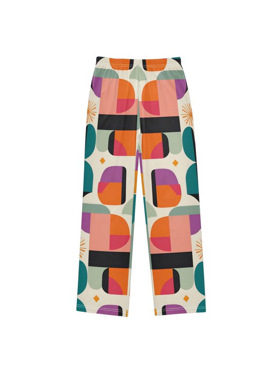 Boys Pajama Pants with Pockets Size 6-8Y Kids Lounge Sleep Bottoms, Beige Abstract