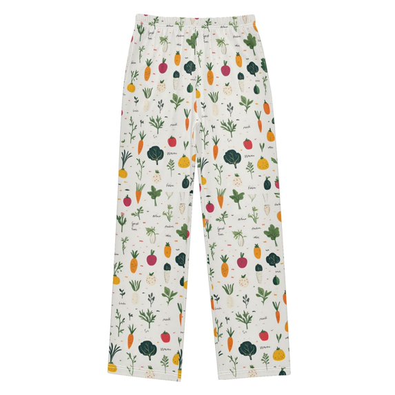 FORMRS Boys Pajama Pants with Pockets Size 6-8Y Kids Lounge Sleep Bottoms, Beige Vegetables Pattern
