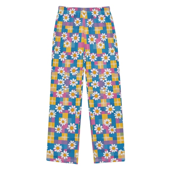 FORMRS Boys Pajama Pants with Pockets Size 6-8Y Kids Lounge Sleep Bottoms, Blue Checkered Daisy