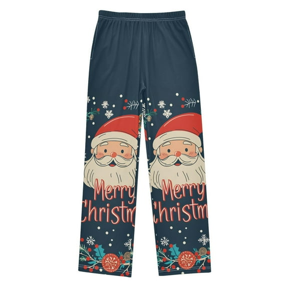 FORMRS Boys Pajama Pants with Pockets Size 6-8Y Kids Lounge Sleep Bottoms, Blue Christmas Santa