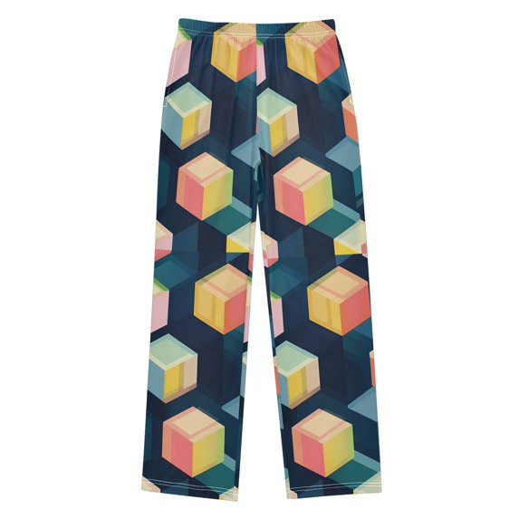 FORMRS Boys Pajama Pants with Pockets Size 6-8Y Kids Lounge Sleep Bottoms, Blue Cubes