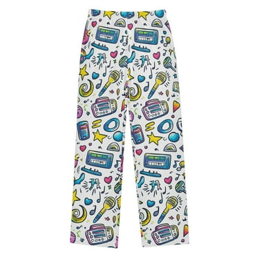 FORMRS Pajama Pants for Kids with Pockets Size 6-8Y Boys Sleep Bottoms, Blue Doodle Pattern