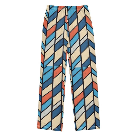 FORMRS Boys Pajama Pants with Pockets Size 6-8Y Kids Lounge Sleep Bottoms, Blue Geometric
