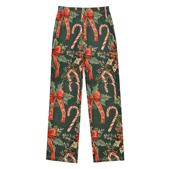 FORMRS Boys Pajama Pants with Pockets Size 6-8Y Kids Lounge Sleep Bottoms, Christmas Holly Bows