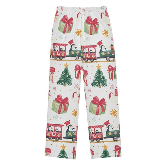 FORMRS Boys Pajama Pants with Pockets Size 6-8Y Kids Lounge Sleep Bottoms, Christmas Penguin