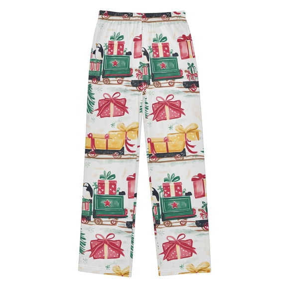 FORMRS Boys Pajama Pants with Pockets Size 6-8Y Kids Lounge Sleep Bottoms, Christmas Train