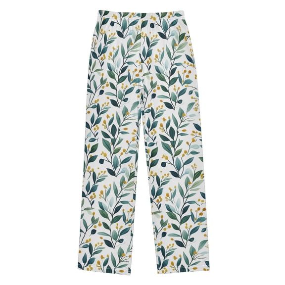 FORMRS Boys Pajama Pants with Pockets Size 6-8Y Kids Lounge Sleep Bottoms, Darker Leafy Pattern