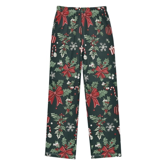 FORMRS Boys Pajama Pants with Pockets Size 6-8Y Kids Lounge Sleep Bottoms, Green Christmas