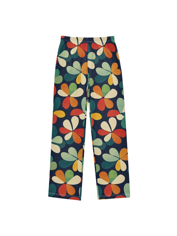 Boys Pajama Pants with Pockets Size 6-8Y Kids Lounge Sleep Bottoms, Green Clover Pattern