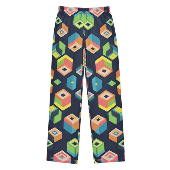 FORMRS Boys Pajama Pants with Pockets Size 6-8Y Kids Lounge Sleep Bottoms, Green Cubes