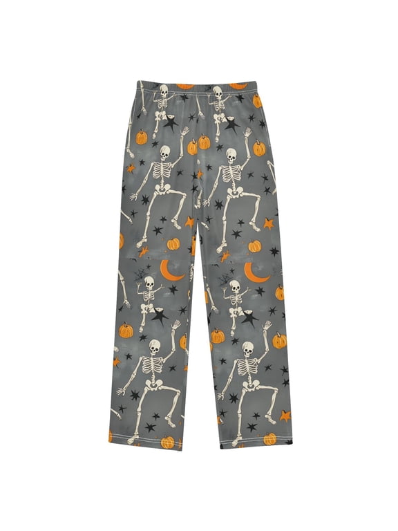Kids Pajama Pants with Pockets Size 6-8Y Boys Lounge Sleep Bottoms, Halloween Dancing Skeleton