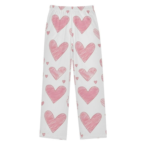 FORMRS Boys Pajama Pants with Pockets Size 6-8Y Kids Lounge Sleep Bottoms, Hand Drawn Hearts