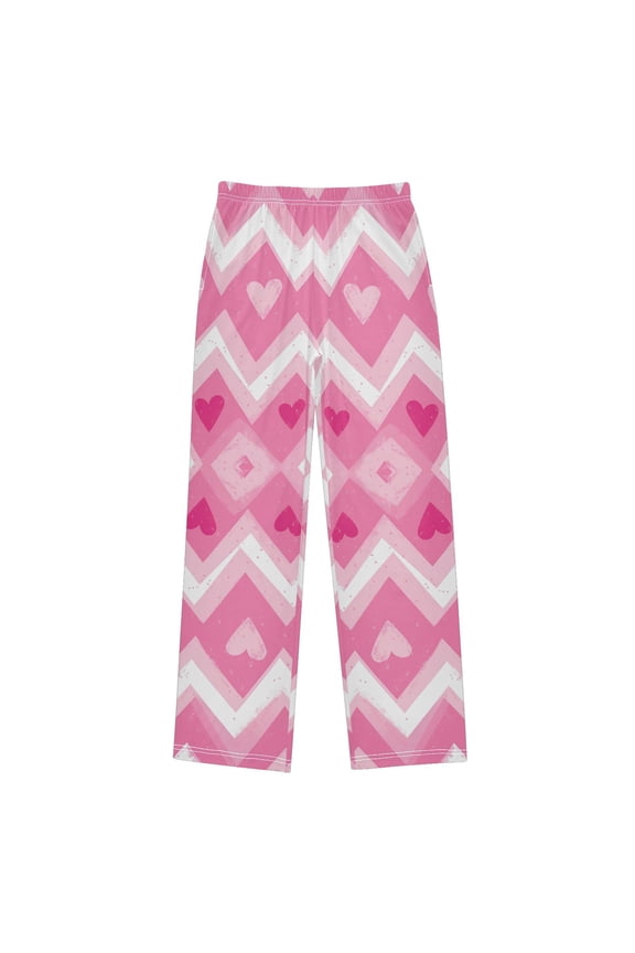 Boys Pajama Pants with Pockets Size 6-8Y Kids Lounge Sleep Bottoms, Heart Geometric