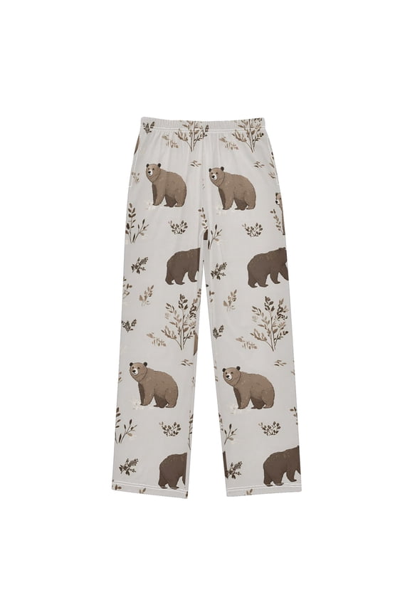 Boys Pajama Pants with Pockets Size 6-8Y Kids Lounge Sleep Bottoms, Light Gray Bears