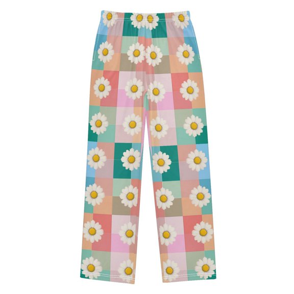 FORMRS Boys Pajama Pants with Pockets Size 6-8Y Kids Lounge Sleep Bottoms, Pink Checkered Daisy