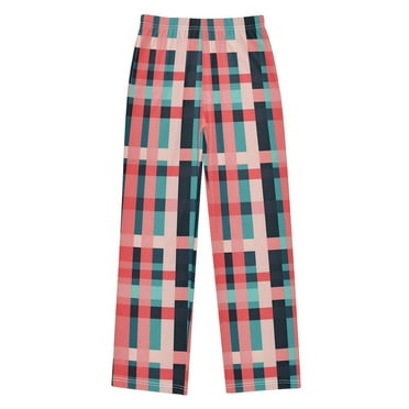 FORMRS Pajama Pants for Kids with Pockets Size 6-8Y Boys Sleep Bottoms, Red Teal Stripes