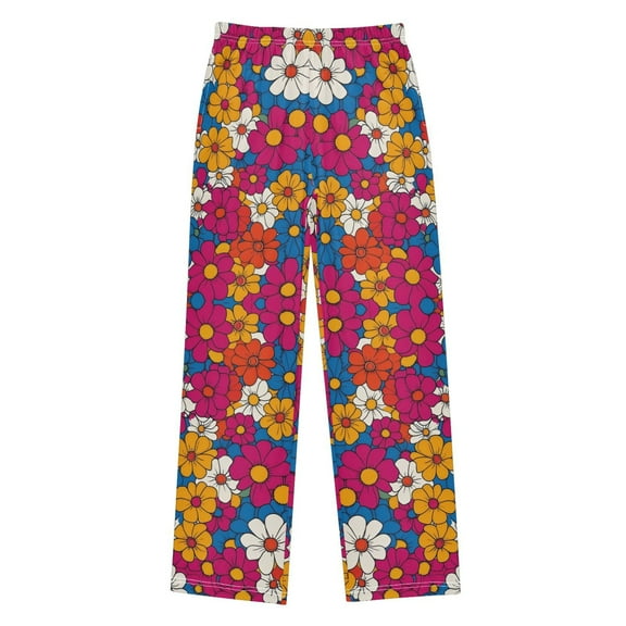 FORMRS Boys Pajama Pants with Pockets Size 6-8Y Kids Lounge Sleep Bottoms, Red Whimsical Floral