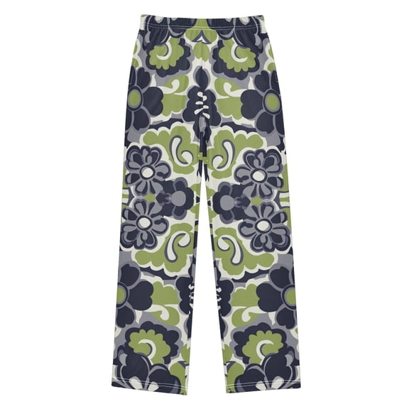 FORMRS Boys Pajama Pants with Pockets Size 6-8Y Kids Lounge Sleep Bottoms, Retro Floral Pattern