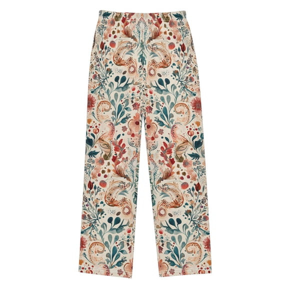 FORMRS Boys Pajama Pants with Pockets Size 6-8Y Kids Lounge Sleep Bottoms, Watercolor Leaves